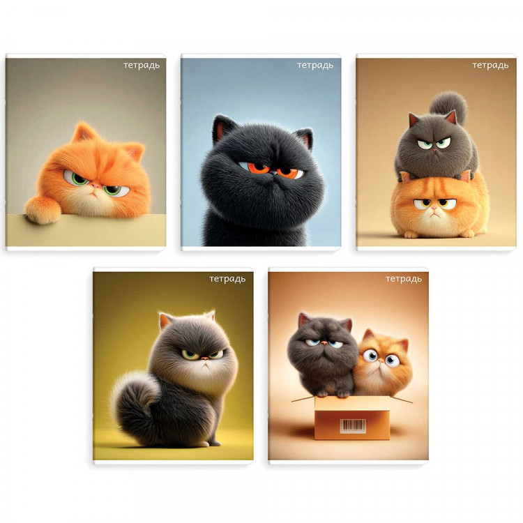 Тетрадь А5 клетка 48 листов скоба Феникс Котяры выборочный твин УФ-лак асс. арт.70945