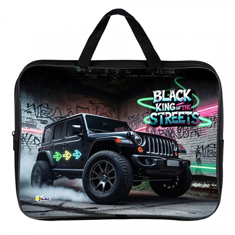 Папка А4 текстиль на молнии ручка-тесьма широкая боковинка Оникс Чёрный джип  арт.ПМД 4-20