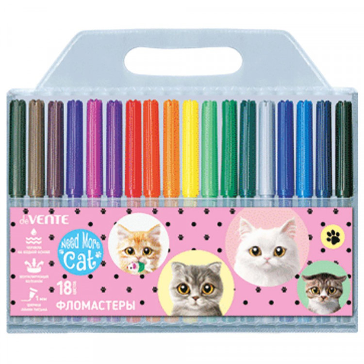 Фломастеры (deVENTE) Need More Cats 18 цветов пластиковый блистер арт.5082332