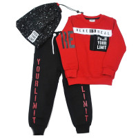 Костюм для мальчика (Smile) артикул 2336 размерный ряд 24/98-28/110 (толстовка+брюки+шапка) цвет красный