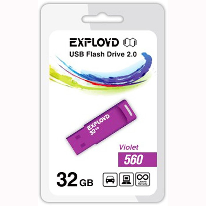 Флеш диск 32GB USB 2.0 Exployd 560 пластик фиолетовый