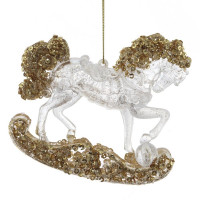 Украшение декор.подвеска пластик (Серия ледяная) "Лошадка" 10см с блёстками  арт.823776