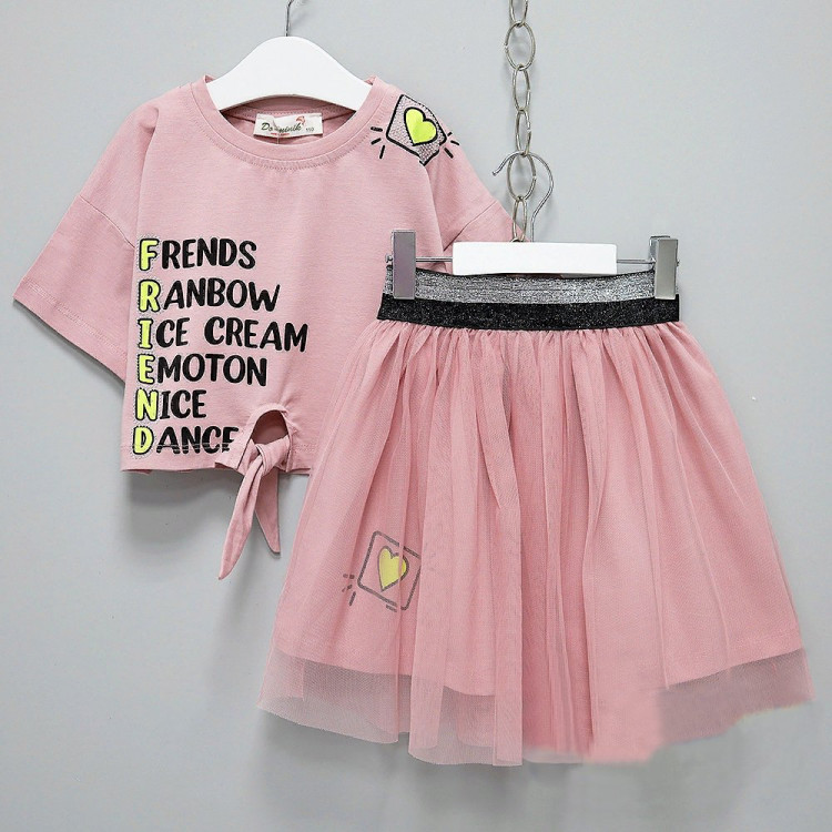 Костюм для девочки (Do-minik) артикул 77304 размерный ряд 28/110-32/128 (футболка+юбка) цвет пыльно-розовый