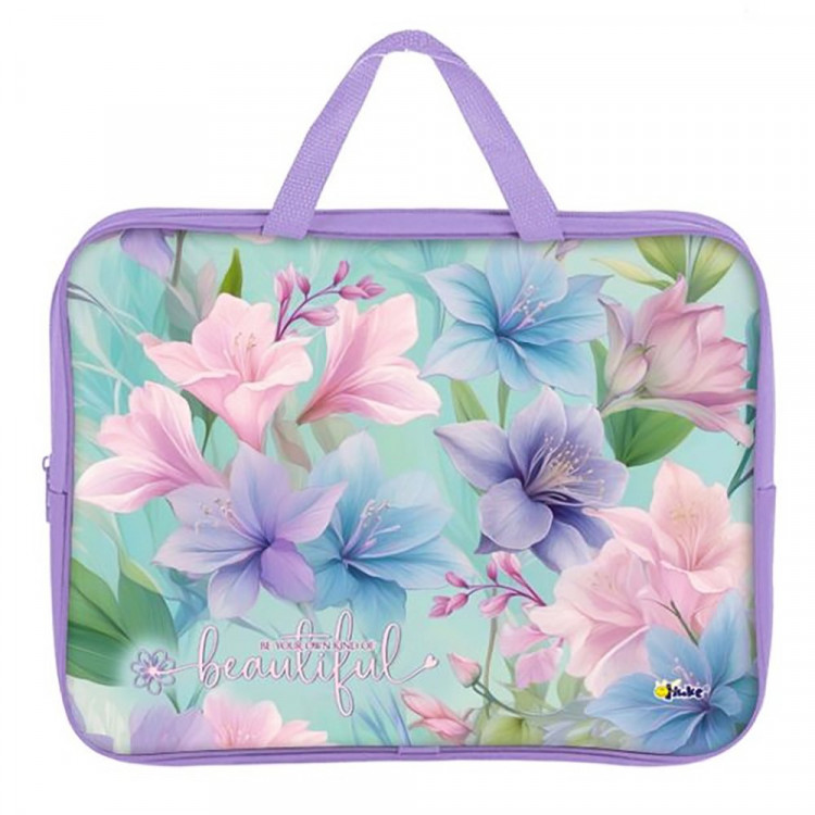 Папка А4 текстиль на молнии ручка-тесьма широкая боковинка Оникс Нежность цветов арт.ПМД 4-20