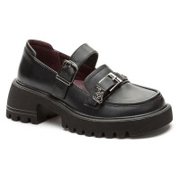 Туфли для девочки (KEDDO) черные верх-искусственная кожа подкладка-натуральная кожа размерный ряд 34-39 артикул 548257/08-02