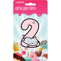 Свеча ЦИФРА  Котик "2" розовая арт.9060123