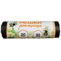 Пакеты для мусора 30л  8мкм 20шт/рулон, ПНД черные Пчела М