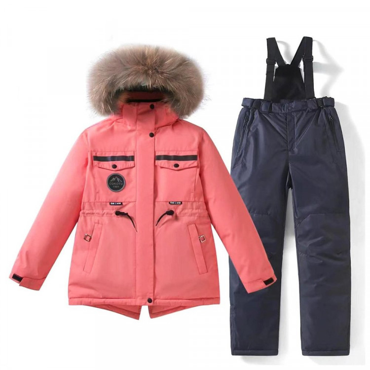 Комплект зимний для девочки (COKOTU) арт.dyl-T-68-1 (полукомбинезон+куртка) цвет розовый