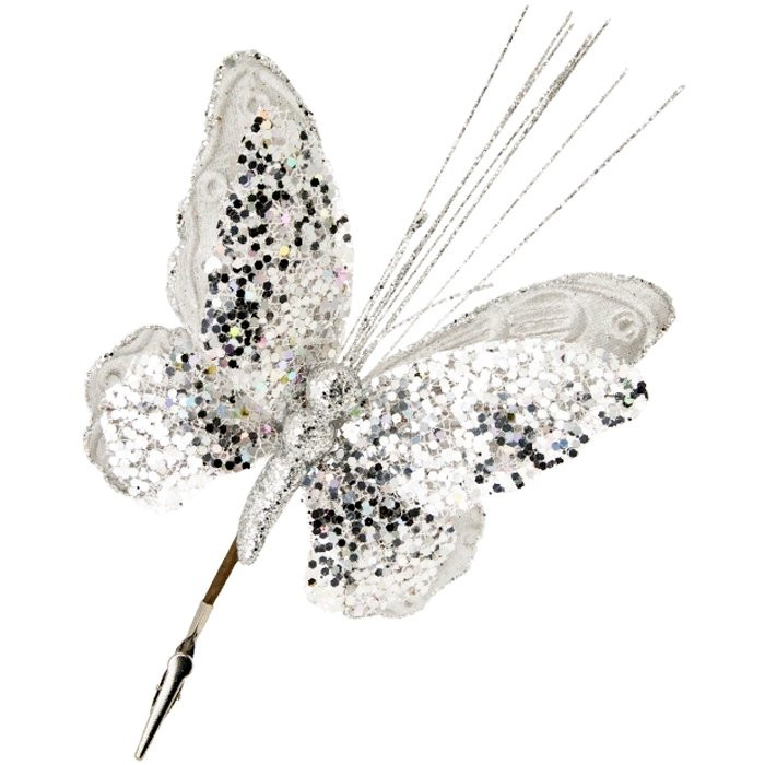 Украшение декоративное "Серебряная бабочка" 27см серебро арт.86460