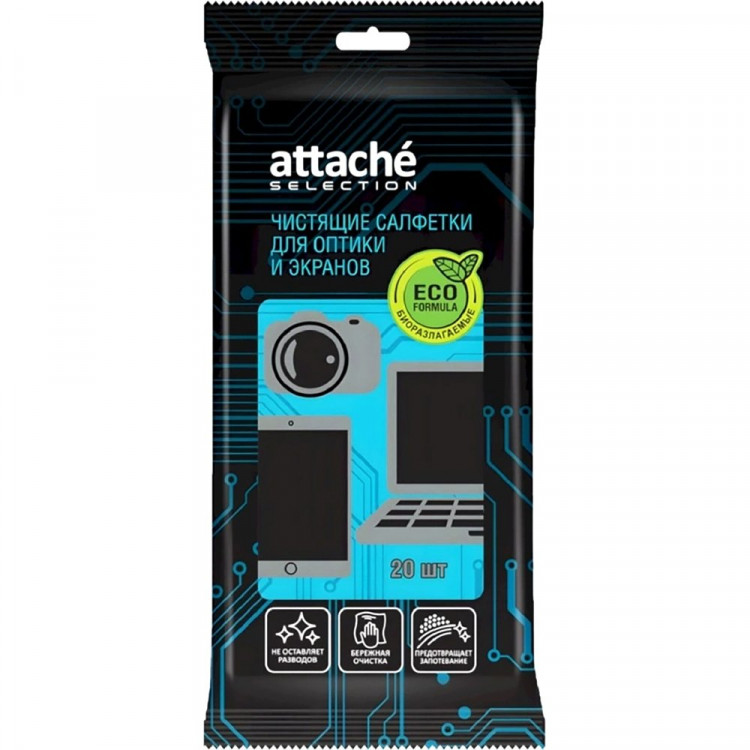 Салфетки Attache Selection д/экранов, биоразлагаемые, 20 шт, 110х190
