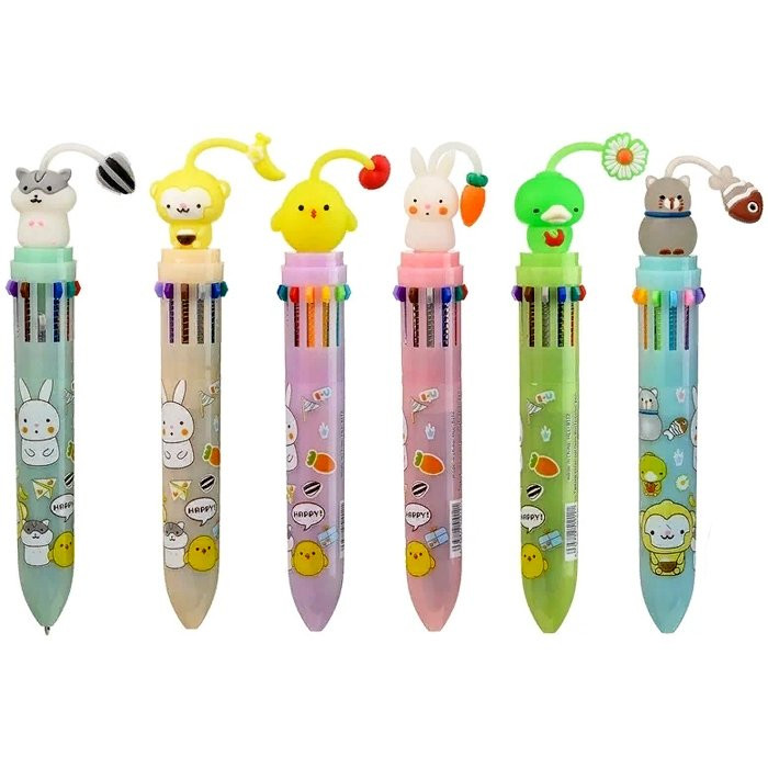 Ручка многоцветная 12-цветная (MC Basir) Весёлые животные арт.HLL-8112D