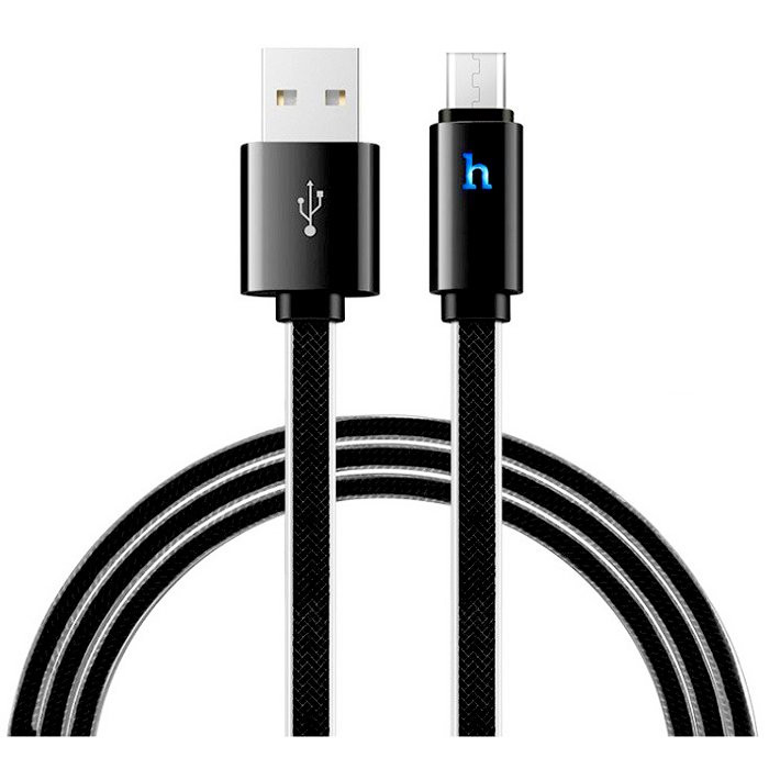Кабель USB - 8 pin HOCO UPL12 Plus Jelly, 1.2м, плоский, 2.4A, силикон, индикатор зарядки чёрный