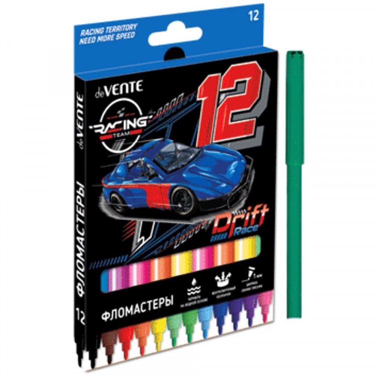 Фломастеры (deVENTE) Racing 12 цветов картонная коробка арт.5081324