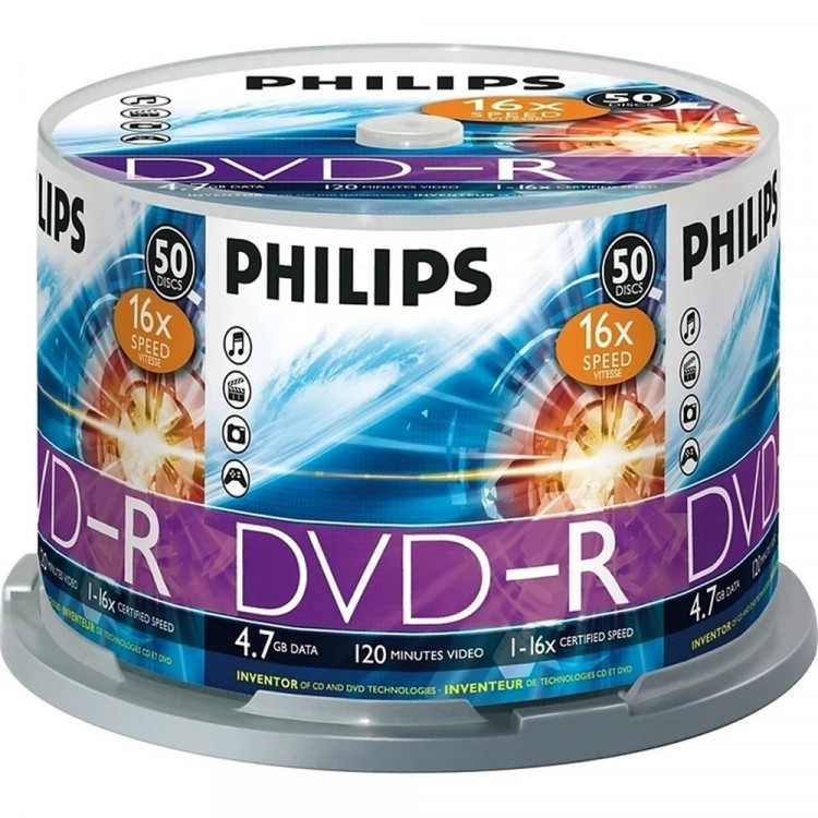 Диск DVD-R Philips 4.7 Gb, 16x, Bulk (50) УПАКОВКА
