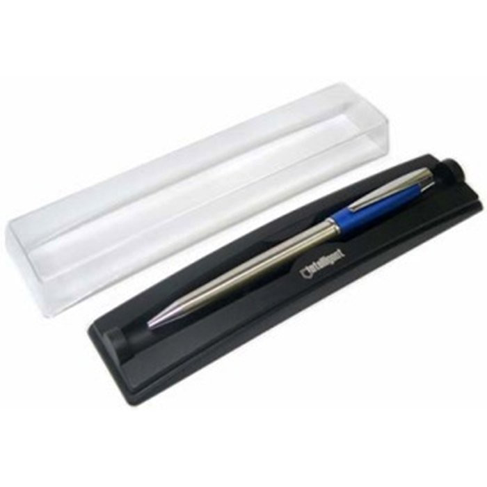 Ручка шариковая подарочная (INTELLIGENT) серебро синий корпус, поворотный механизм, синяя, 0,7мм, картонный футляр арт.BV-161