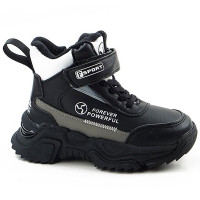 Ботинки для мальчика ( B&G) черный верх-искусственная кожа подкладка -натуральный мех артикул dz-F365-4A