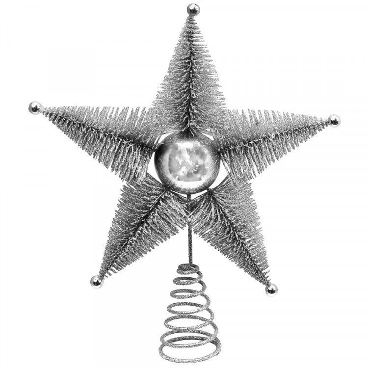 Наконечник на ёлку металл/пластик 26см "Звезда" цв.серебро арт.92254