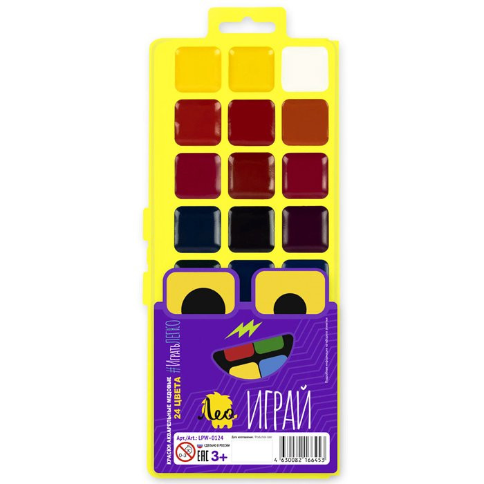 Акварельные краски 24 цветов (Гамма) Лео Играй пластиковая коробка без кисти арт LPW-0124