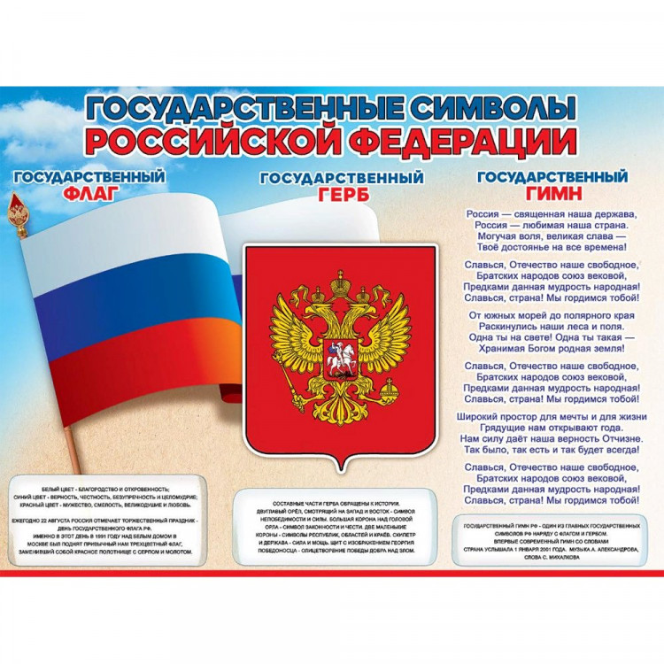 Плакат А2 Государственные символы РФ арт.0801102