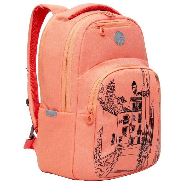 Рюкзак для девочек школьный (Grizzly) арт.RD-241-1/2 персиковый 27,5х43х16см