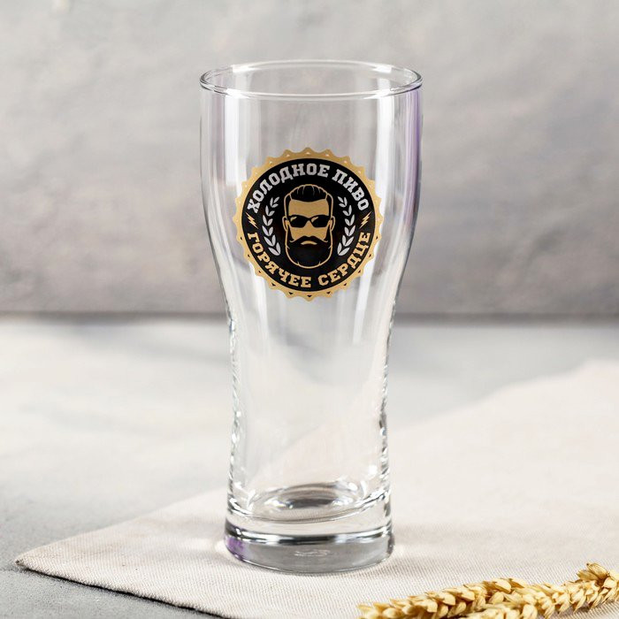яяяБокал пивной 570мл стекло "Холодное пиво,горячее сердце" арт.4747203