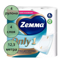 Бумага туалетная 4-сл втулка 4рул/уп 12,3м белая Zemma Only