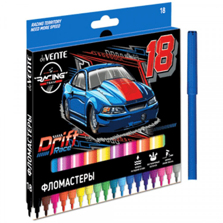 Фломастеры (deVENTE) Racing 18 цветов картонная коробка арт.5082324
