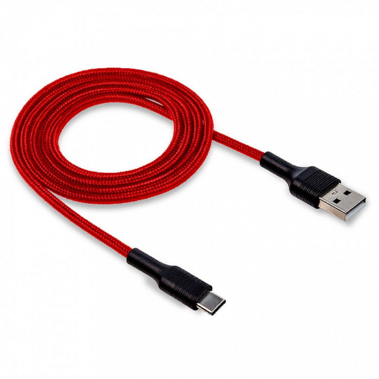 Кабель USB "WALKER" C575 для Type-C в матерчатой обмотке (2.4А), красный