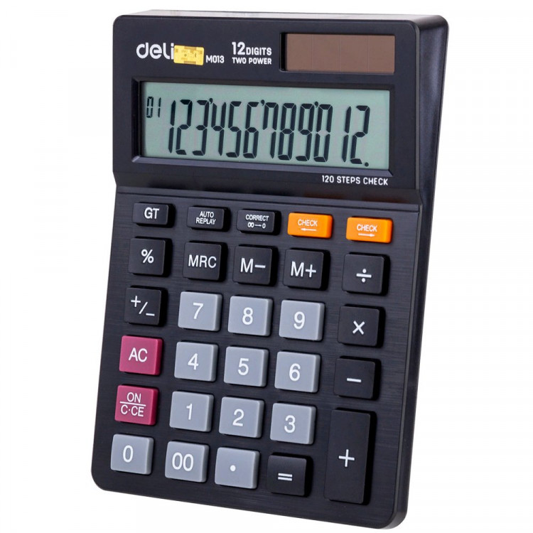 Калькулятор настольный 12 разрядный Deli  149*104*26,6 (EM01320) черный, двойное питание