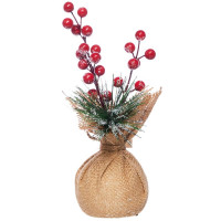 Композиция новогодняя настольная в мешке "Красные ягоды" 8*8*24см арт.92404