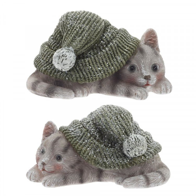 Статуэтка декоративная "Котёнок в зелёной шапочке" 05,5см 2 вида арт.825152