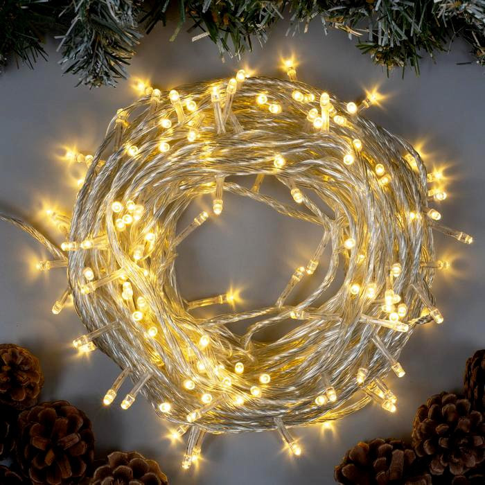 Гирлянда электрическая для дома точечная 20м 200LED цвет теплый белый (светлый провод) 8режимов арт.3556805