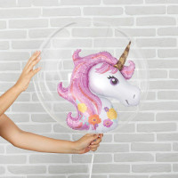 Шар воздушный в шаре 18см "Единорог розовый" арт.3728309