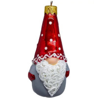 Украшение декоративное стекло 10см "Веселый бородач 1" серый-красным арт.Ф597/1