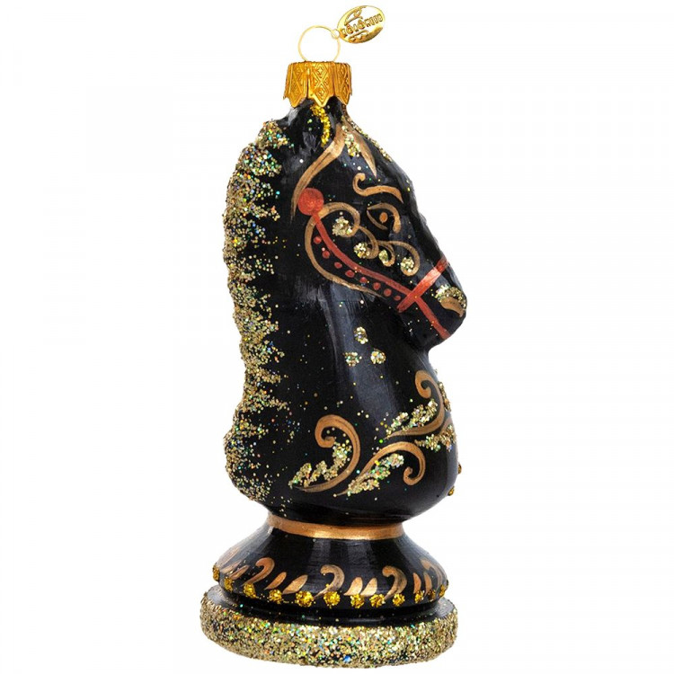 Фигурка на ёлку стекло 09см "Шахматный конь" черный п/уп. арт.ФУП4-2487/2