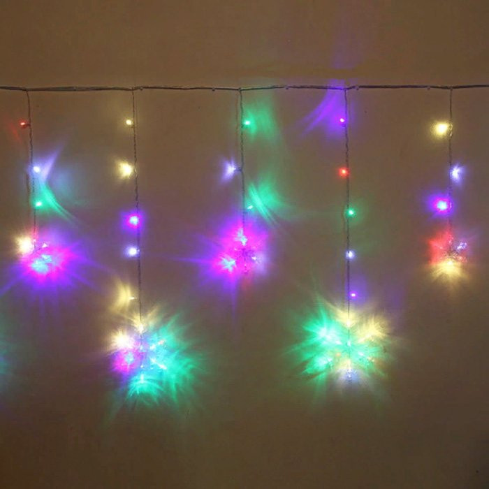 Гирлянда электрическая для дома занавес Бахрома 2,5*0,6/0,9м 130LED "Снежинка" цвет мульти (светлый провод) (можно соединить) арт.183-133