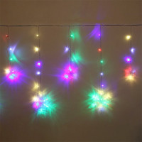 Гирлянда электрическая для дома занавес Бахрома 2,5*0,6/0,9м 130LED "Снежинка" цвет мульти (светлый провод) (можно соединить) арт.183-133