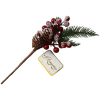Украшение декоративное "Ветка. Хвоя, ягоды, шишки, листья" 25см заснеженная арт.201-2724