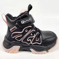 Ботинки для девочки ( B&G) черный верх-искусственная кожа подкладка -натуральный мех артикул dz-F365-5N