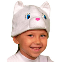 Маска-шапочка карнавальная плюш (ЖИВОТНОЕ) "Кошечка" цв.белый р.52-54 арт.4097