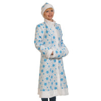 Костюм взрослый Снегурочка лайт МИДИ (халат,шапка,муфта) р.46-48/165 цв.бел/голубой арт.00-1065-M