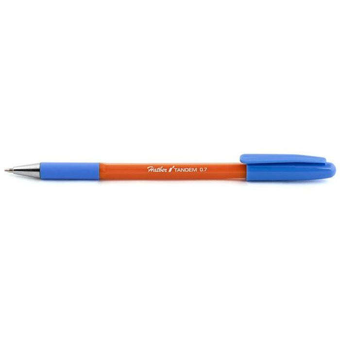 Ручка шариковая непрозрачный корпус  резиновый упор Hatber TANDEM 0,7мм синяя/масло/конус арт.7CB_00062 (Ст.50)