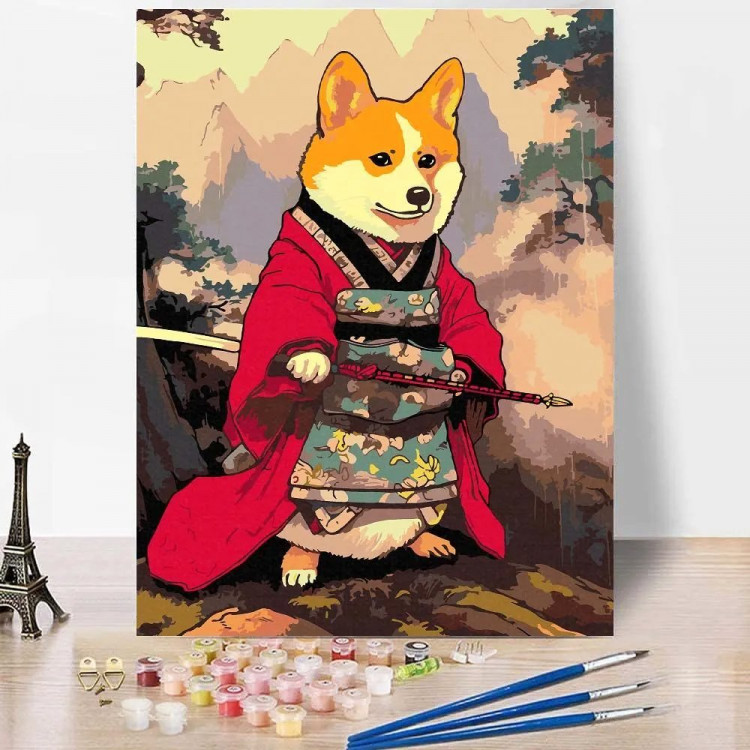 Картина по номерам 30x40см (RedPanda) Животные Корги самурай арт.p55719