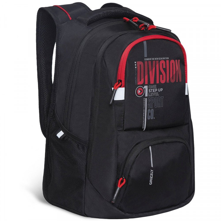 Рюкзак для мальчиков (Grizzly) арт RU-237-1/2 черный-красный 31х43х20см