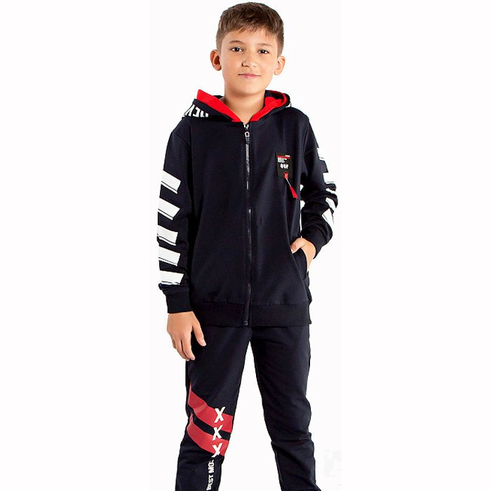 Брюки спортивные для мальчика арт.BSN 3446 размер 36/140 трикотажные цвет черный/красный