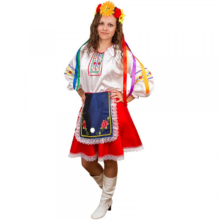 ЛИКВИДАЦИЯКостюм взрослый Украинка (венок,фартук,блузка,юбка)