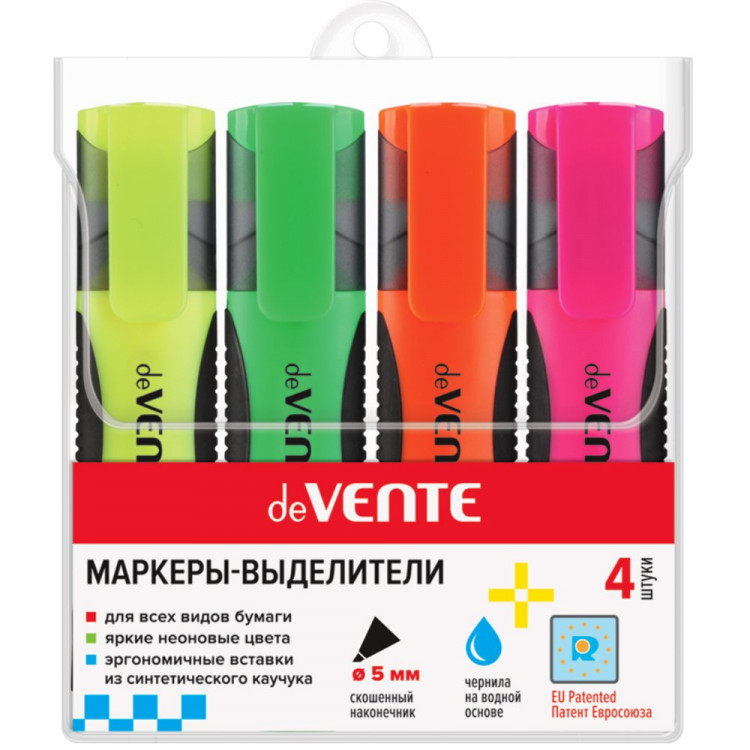 Маркер флуорисцентный  deVENTE 1-4мм набор 4шт желт/зел/оранж/роз арт.5045329