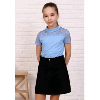 Джемпер для девочки трикотажный (Ликру) короткий рукав цвет голубой арт.7052 КАМЕЛИЯ размерный ряд 36/146-42/164