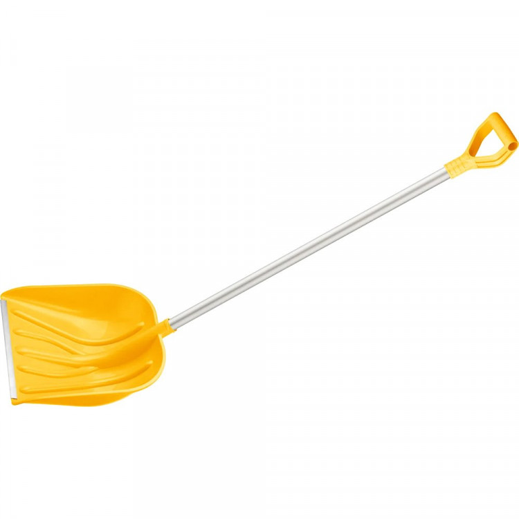 Лопата снеговая пластик 410*400 мм с алюминиевым черенком желтая