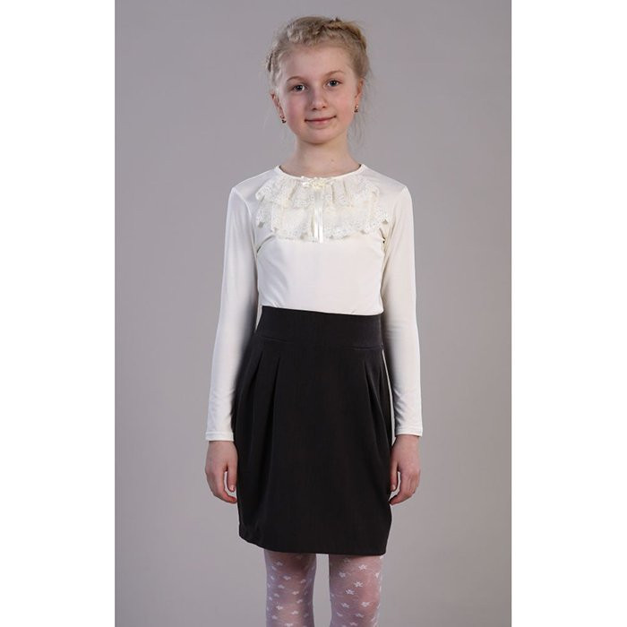 Джемпер для девочки трикотажный (Ликру) длинный рукав цвет белый арт.3087 размер 140